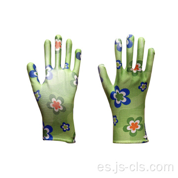 Serie de jardín Guantes de jardín de poliéster impresos en verde